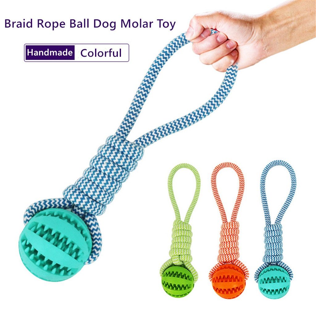 Dog Toy Ball Interactive Treat Rope & Chew Cleaner