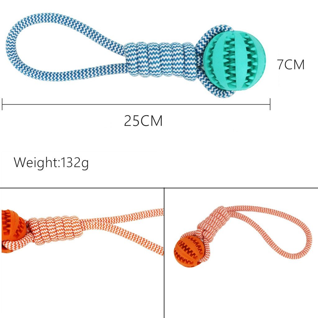 Dog Toy Ball Interactive Treat Rope & Chew Cleaner